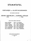 Stammtafel Vorfahren und aller Nachkommen der beiden Ehepaare Dehms-Nischelski, 1754 und Marssel-Köhler, 1762