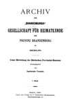 [Archiv der Brandenburgia, Gesellschaft für Heimatkunde der Provinz Brandenburg zu Berlin]